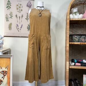 AVN Italy Corduroy Wide Leg Jumpsuit Lagenlook Boho Quiet Luxury Minimalist S 40
